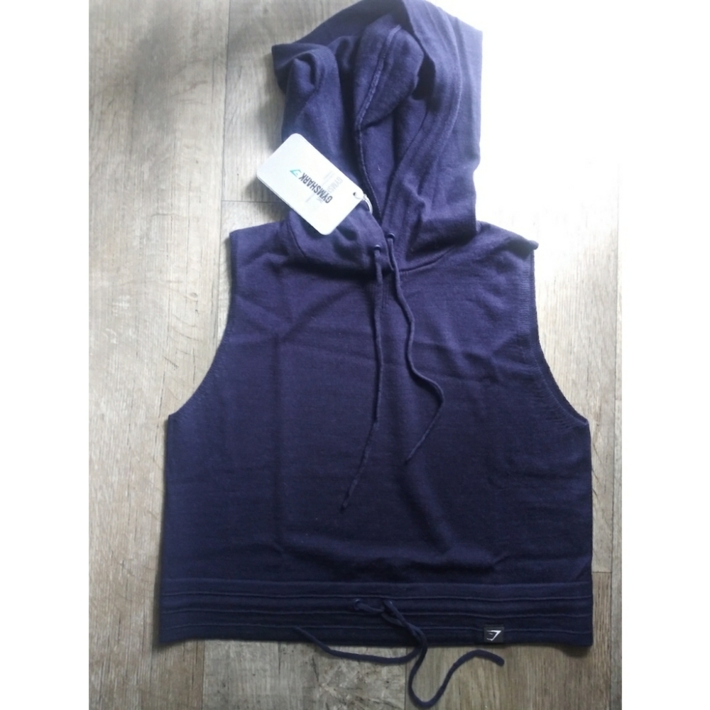 Gymshark Isla Knit Sleeveless Hoodie Navy Blue